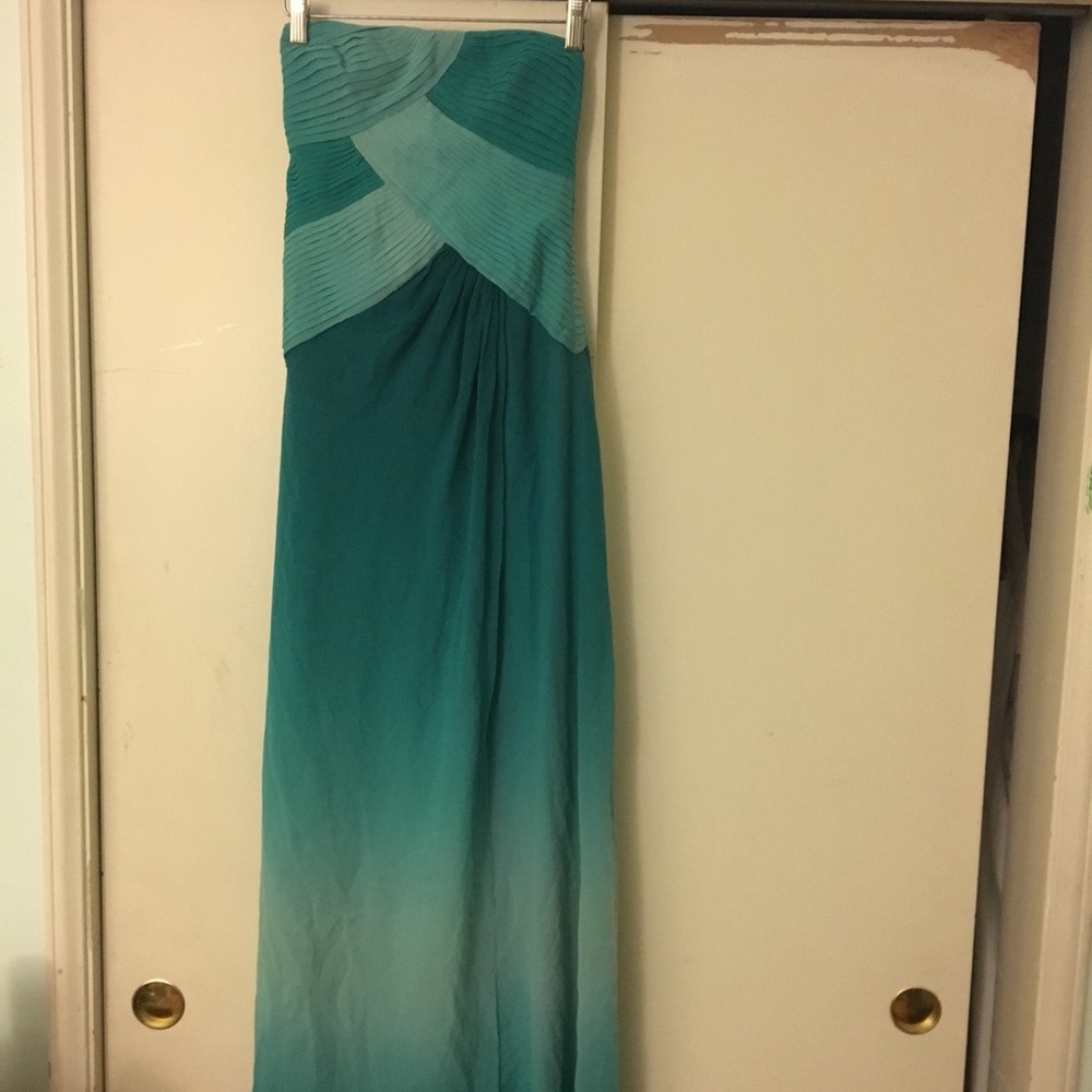 BCBG Maxazria strapless long teal dress